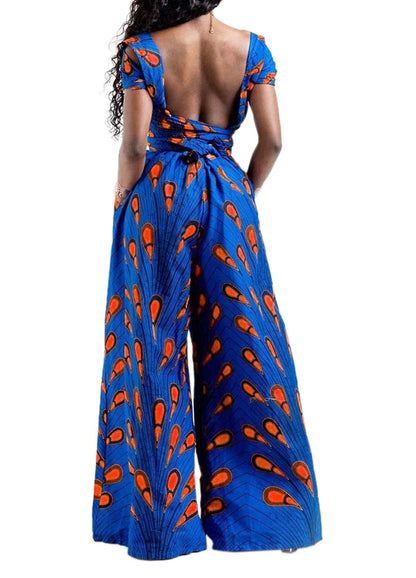 Women's African Jumpsuits Rompers V-Neck Multi-Way Wide Leg Pants