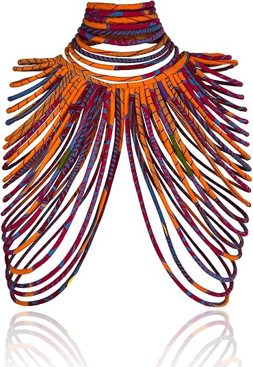 African Necklace for Women, Ankara Multi-Strand Fabric Shawl-Style Statement Necklace, Handmade Tribal African Jewelry for Party, Festival & Wedding