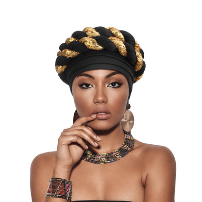 4 Pcs African Turban Head Wrap for Black Women Braid Beanie Stretchy Elastic Turban Hair Wrap