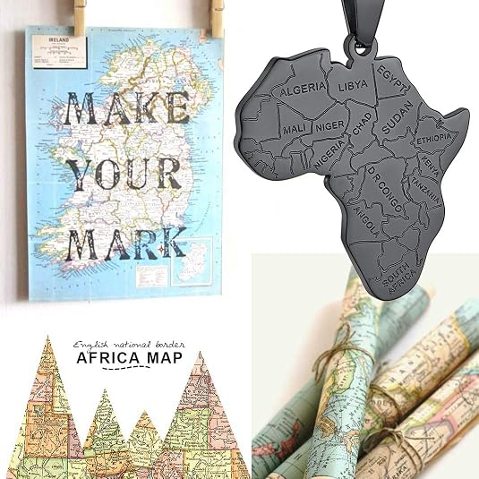 GOLDCHIC JEWELRY Africa Map Necklace for Men, Stainless Steel African Tribal/Egyptian Eye of Horus/I LOVE AFRICA/Elephant Map Hiphop Jewelry Unisex with 22'+2'Adjustable Chain