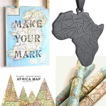 GOLDCHIC JEWELRY Africa Map Necklace for Men, Stainless Steel African Tribal/Egyptian Eye of Horus/I LOVE AFRICA/Elephant Map Hiphop Jewelry Unisex with 22'+2'Adjustable Chain