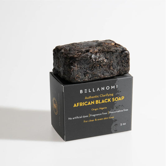 Bellanomi Clarifying African Black Soap Bar for Acne Dark Spots & Oily Skin Authentic Sourced from Nigeria All Natural Cleanser for Face & Body 5 oz