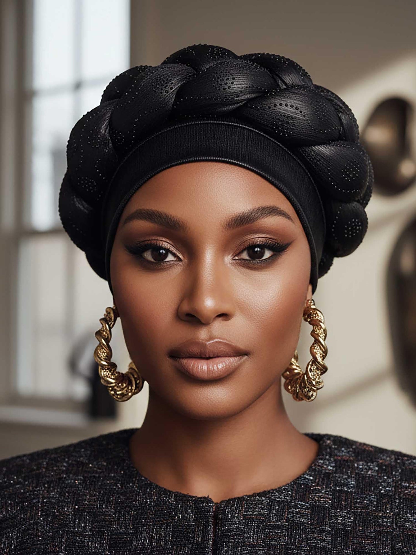 Woeoe African Headwrap Gold Braided Turbans for Women