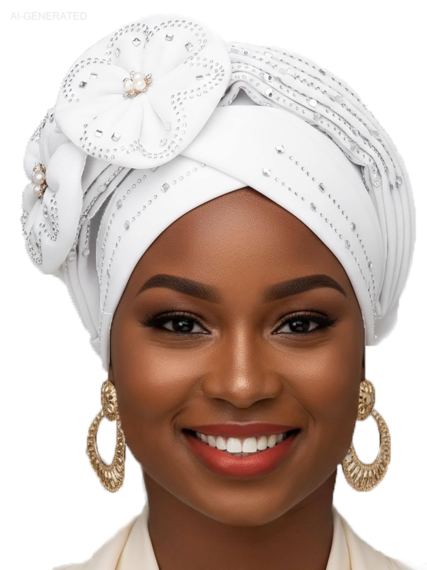 Woeoe Beanie Cap Head Wrap Black Rhinestones Head Scarf Flower Pearls Twisted Head Turban for Women Girls