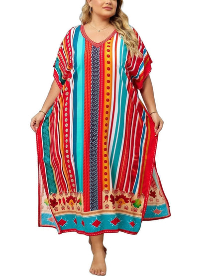 KECVOT Kaftan Dresses for Women V-Neck Print Swimsuit Cover Up Plus Size Beach Caftan Lounge Dress