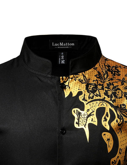 LucMatton Men's 2 Piece Outfits Long Sleeve Button Down African Dashiki Shirts and Pants Set Traditional Ethnic Suits