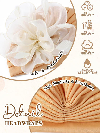 Woeoe Flower Turban Cap 20s Feather Fascinator Headwrap for Women