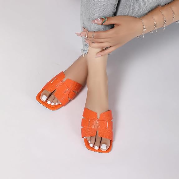 Women's Dressy Casual Flat Sandals, Elegant Comfortable Slip-On Slides with Textured Upper, Versatile Dressy Style for Everyday Wear