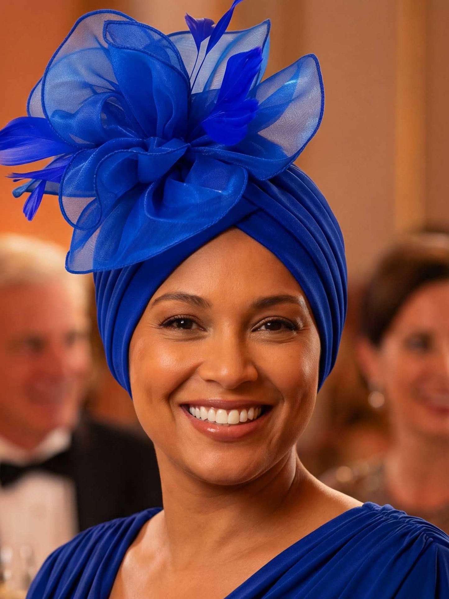 Woeoe Flower Turban Cap 20s Feather Fascinator Headwrap for Women