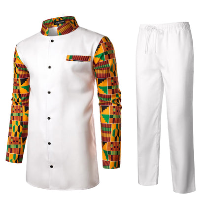 LucMatton Men's 2 Piece Outfits Long Sleeve Button Down African Dashiki Shirts and Pants Set Traditional Ethnic Suits
