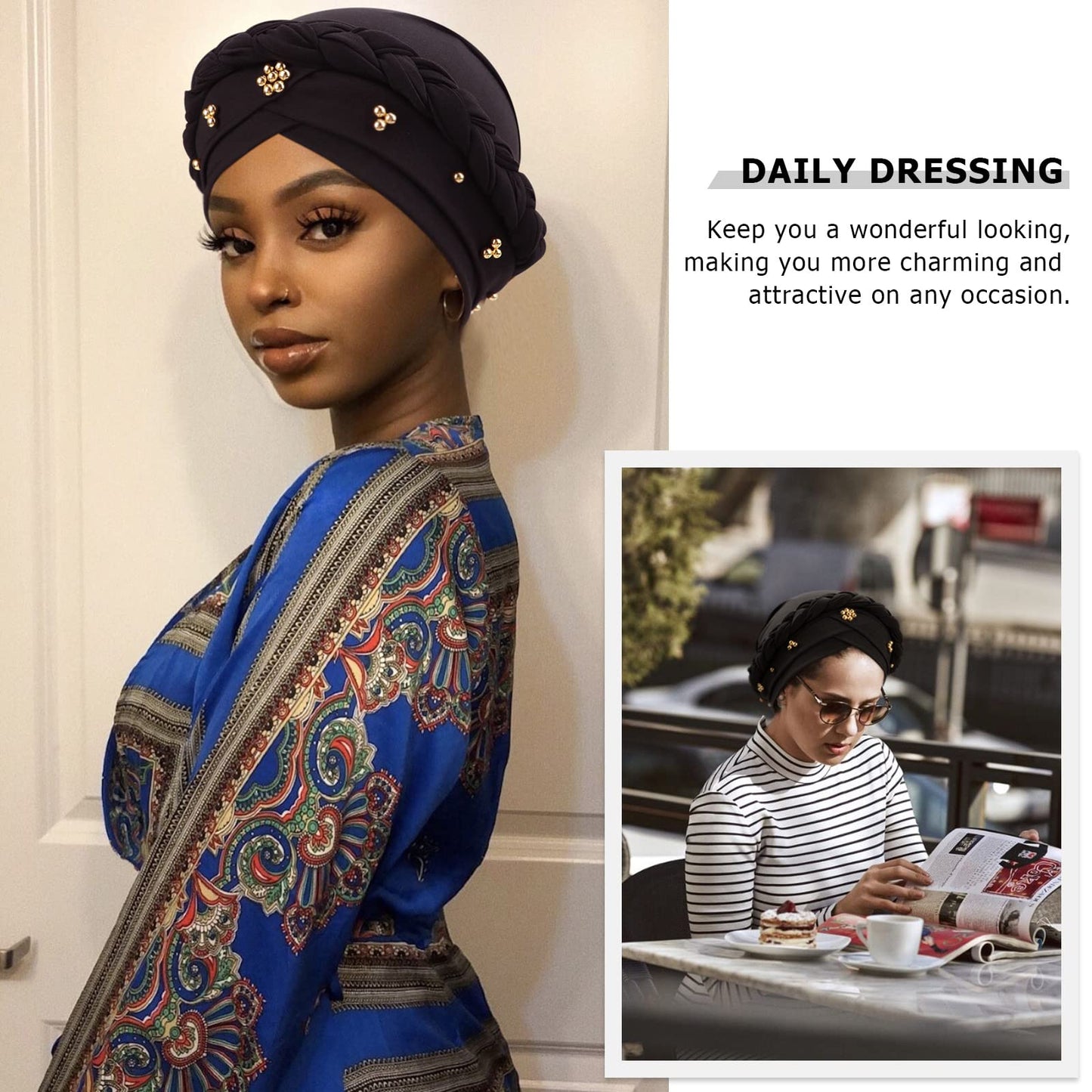 African Women Turban Caps Pre-Tied Twisted Turbans Head Scarf for Women Hair Wraps Cover Beanie Cancer Chemo Headwear