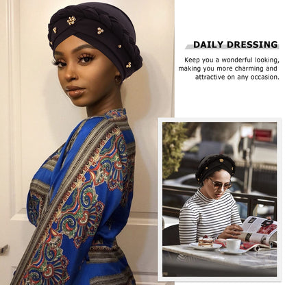 African Women Turban Caps Pre-Tied Twisted Turbans Head Scarf for Women Hair Wraps Cover Beanie Cancer Chemo Headwear