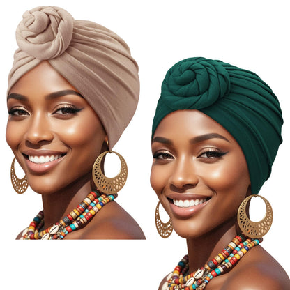 African Women Turban Caps Pre-Tied Twisted Turbans Head Scarf for Women Hair Wraps Cover Beanie Cancer Chemo Headwear