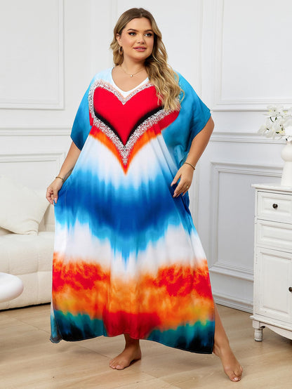 KECVOT Kaftan Dresses for Women V-Neck Print Swimsuit Cover Up Plus Size Beach Caftan Lounge Dress