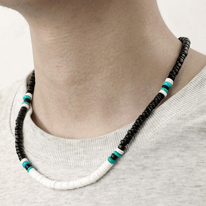Beaded Necklace for Men,Handmade Men Turquoise Beaded Choker,Natural Wood Bead Necklaces Africa Wooden Chain Statement Unisex Strand Necklaces Hip Hop Beach Jewelry