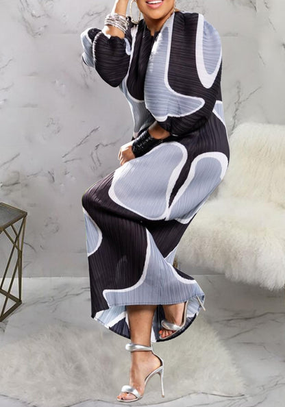 Women Colorful African Dress Floral Party Pleated Maxi Dress