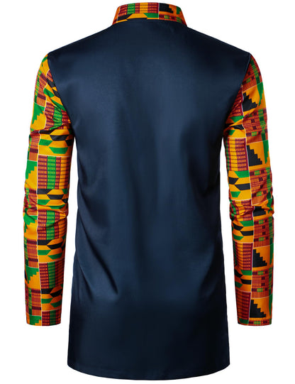 LucMatton Men's 2 Piece Outfits Long Sleeve Button Down African Dashiki Shirts and Pants Set Traditional Ethnic Suits