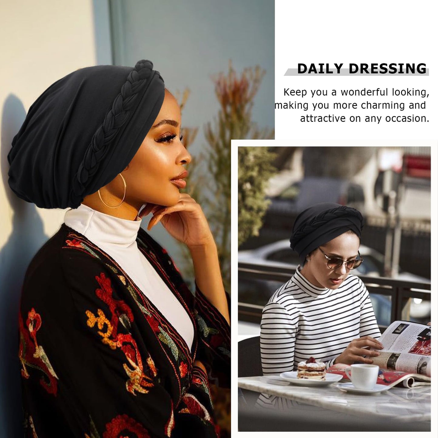 African Women Turban Caps Pre-Tied Twisted Turbans Head Scarf for Women Hair Wraps Cover Beanie Cancer Chemo Headwear