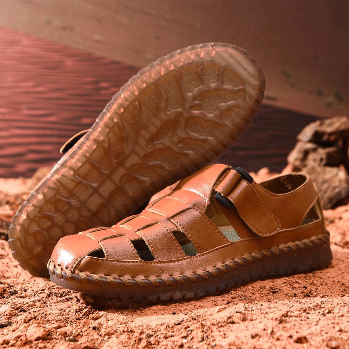Shaire Men'S Sandals Outdoor Leather Closed Toe Beach Shoes