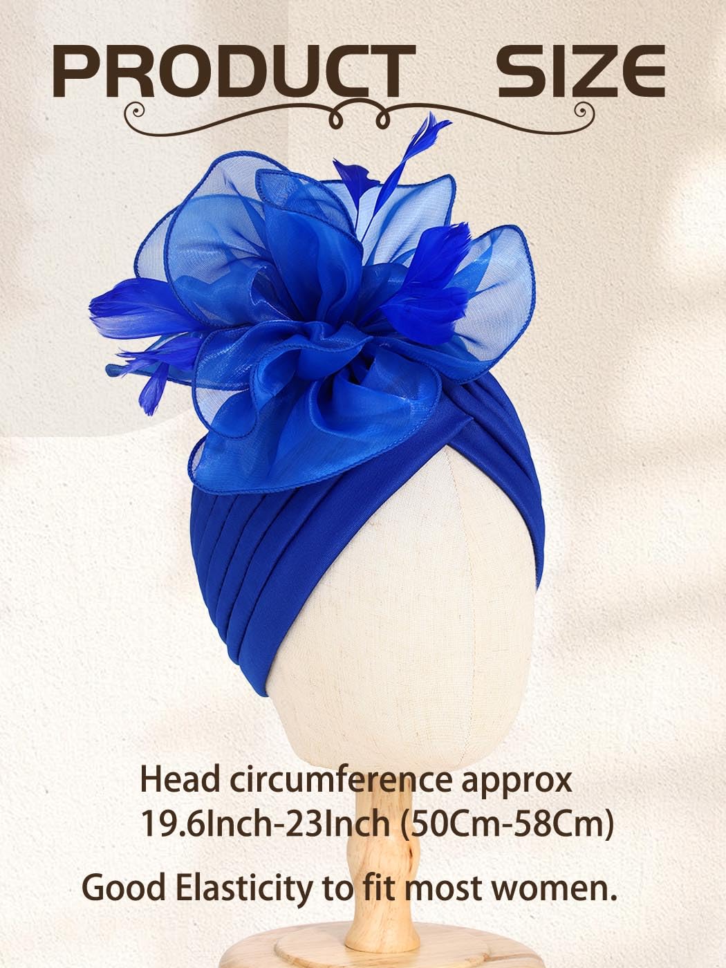 Woeoe Flower Turban Cap 20s Feather Fascinator Headwrap for Women