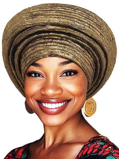 Woeoe African Head Wraps for Black Women Gold Pre Tied Headdress Wedding Turban Hats