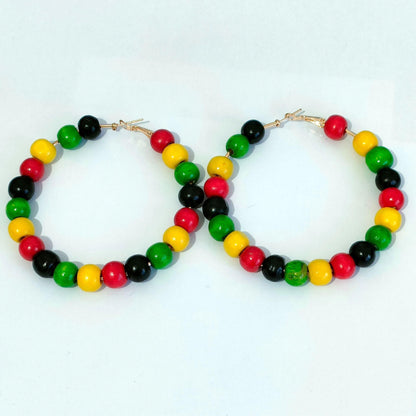 MALOYANVE 6 Pcs Juneteenth African Jewelry Set for Women Jamaican Wood Rasta Beaded Necklace and Bracelet Black History Month Dangle Earrings Jamaican Outfit Rastafari Pride Accessories