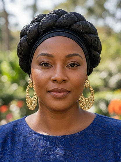 Woeoe African Headwrap Gold Braided Turbans for Women