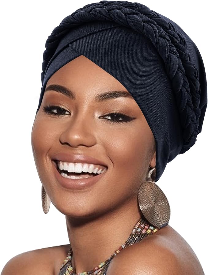 African Women Turban Caps Beanie Twist Headscarf Pre-Tied Double Twisted Braid Hair Cover Wrap Hat Chemo Cancer Cap
