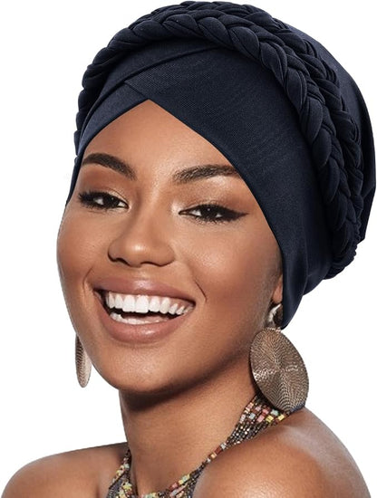 African Women Turban Caps Beanie Twist Headscarf Pre-Tied Double Twisted Braid Hair Cover Wrap Hat Chemo Cancer Cap