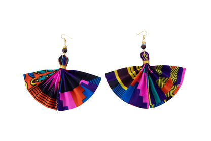 African Earrings for Women Kente Print Dangle Earring Fan-Shaped
