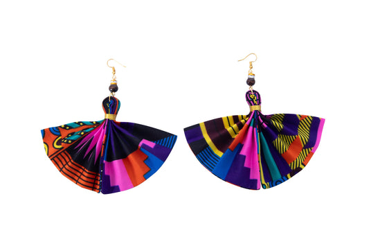 African Earrings for Women Kente Print Dangle Earring Fan-Shaped
