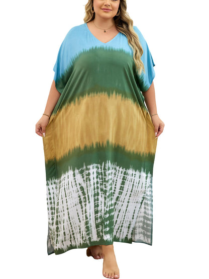 KECVOT Kaftan Dresses for Women V-Neck Print Swimsuit Cover Up Plus Size Beach Caftan Lounge Dress
