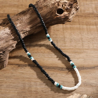 Beaded Necklace for Men,Handmade Men Turquoise Beaded Choker,Natural Wood Bead Necklaces Africa Wooden Chain Statement Unisex Strand Necklaces Hip Hop Beach Jewelry