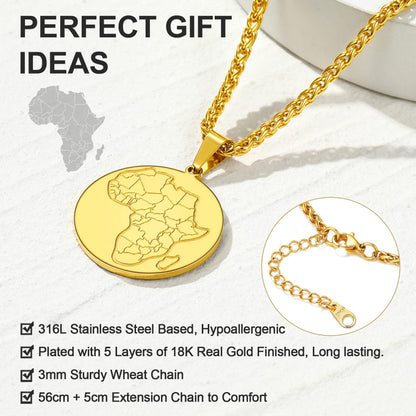 GOLDCHIC JEWELRY Africa Map Necklace for Men, Stainless Steel African Tribal/Egyptian Eye of Horus/I LOVE AFRICA/Elephant Map Hiphop Jewelry Unisex with 22'+2'Adjustable Chain