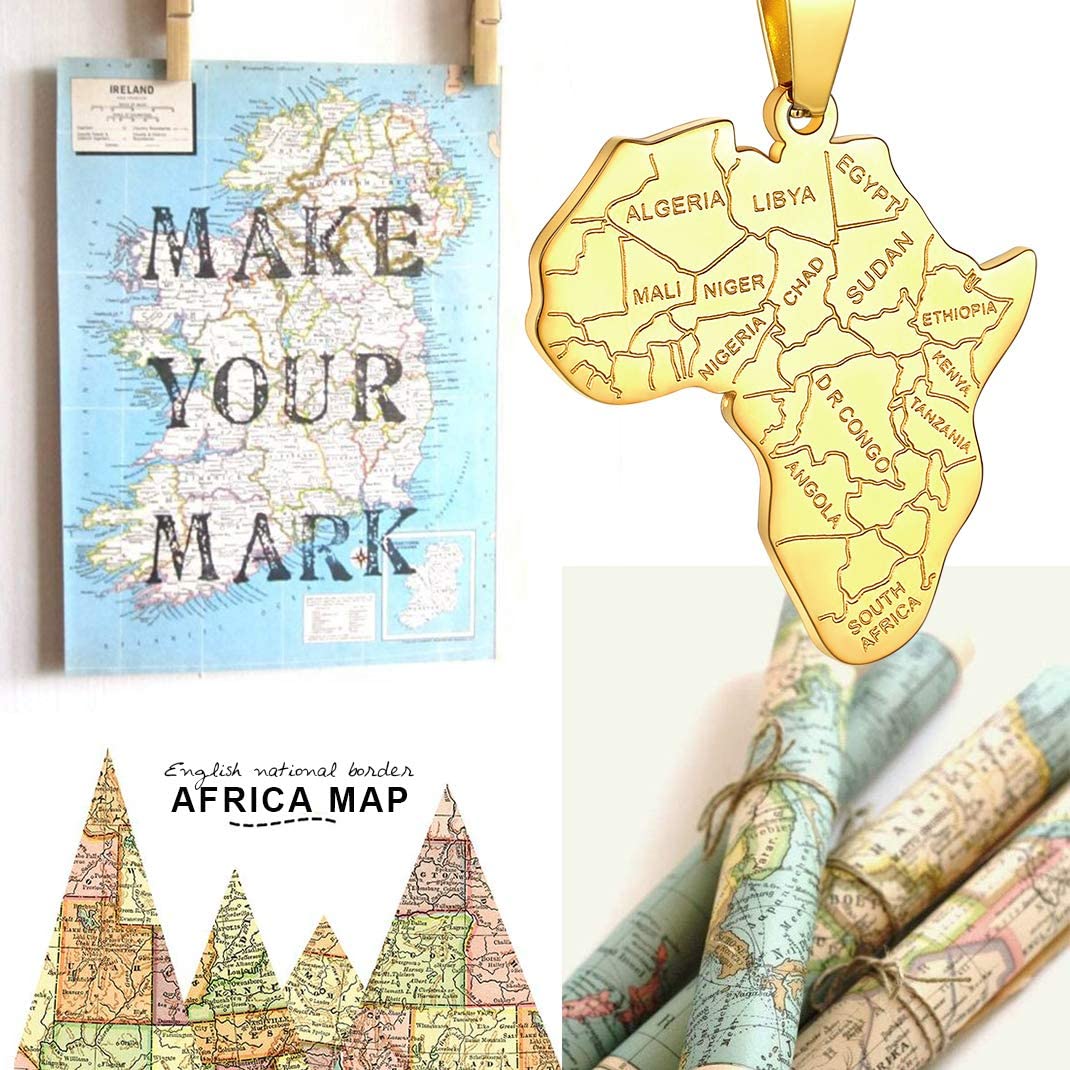 GOLDCHIC JEWELRY Africa Map Necklace for Men, Stainless Steel African Tribal/Egyptian Eye of Horus/I LOVE AFRICA/Elephant Map Hiphop Jewelry Unisex with 22'+2'Adjustable Chain
