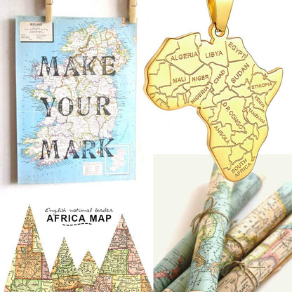 GOLDCHIC JEWELRY Africa Map Necklace for Men, Stainless Steel African Tribal/Egyptian Eye of Horus/I LOVE AFRICA/Elephant Map Hiphop Jewelry Unisex with 22'+2'Adjustable Chain