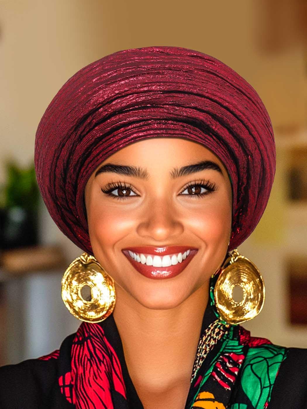 Woeoe African Head Wraps for Black Women Gold Pre Tied Headdress Wedding Turban Hats