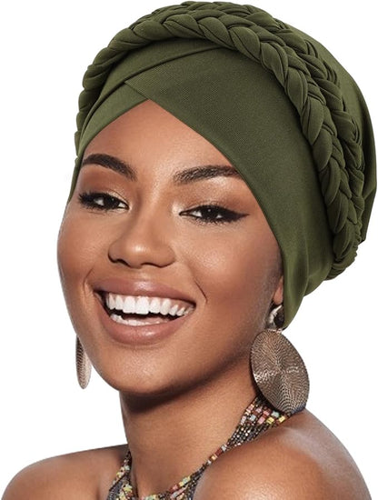 African Women Turban Caps Beanie Twist Headscarf Pre-Tied Double Twisted Braid Hair Cover Wrap Hat Chemo Cancer Cap