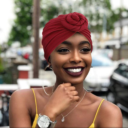 DRESHOW 5 Pack Knotted Headwraps for Women African Turban Pre-Knotted Beanie Headwraps Hair Covers
