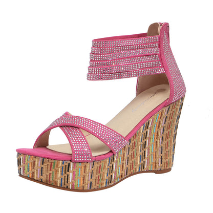 getmorebeauty Women's Wedge Sandals With Pearls Across The Top Platform Sandals High Heels
