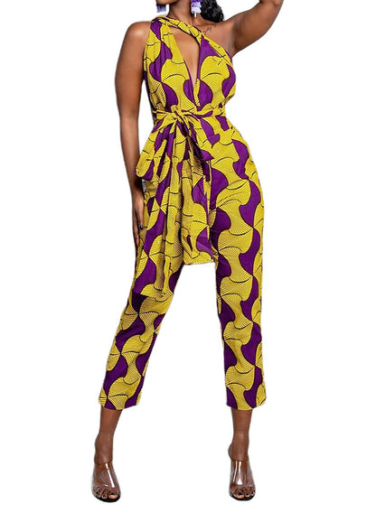 Women's African Jumpsuits Rompers V-Neck Multi-Way Wide Leg Pants