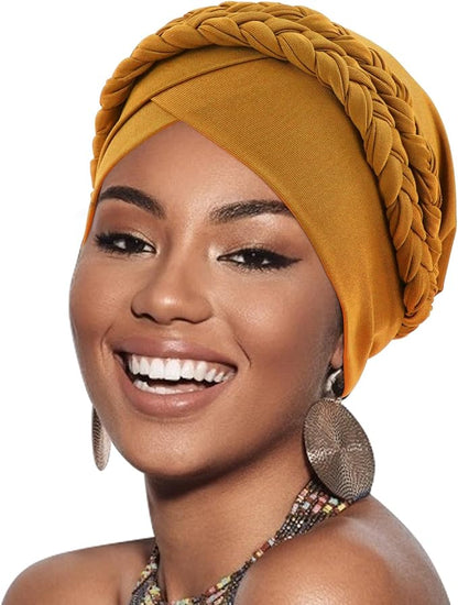 African Women Turban Caps Beanie Twist Headscarf Pre-Tied Double Twisted Braid Hair Cover Wrap Hat Chemo Cancer Cap