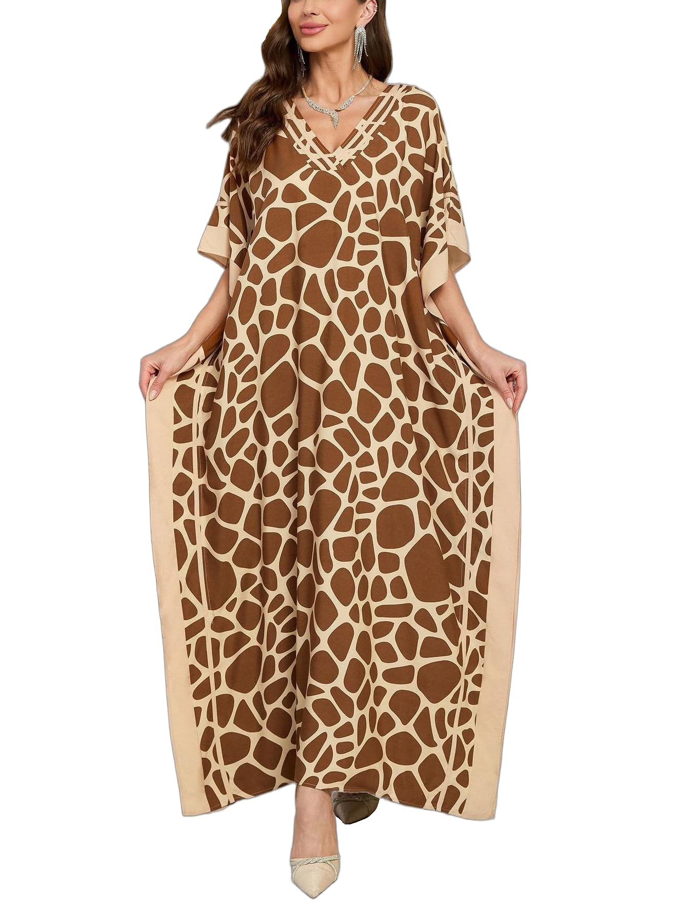 KECVOT Kaftan Dresses for Women V-Neck Print Swimsuit Cover Up Plus Size Beach Caftan Lounge Dress