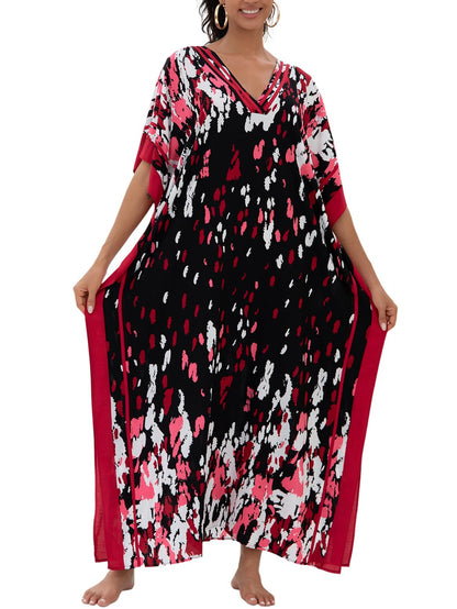 KECVOT Kaftan Dresses for Women V-Neck Print Swimsuit Cover Up Plus Size Beach Caftan Lounge Dress