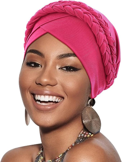 African Women Turban Caps Beanie Twist Headscarf Pre-Tied Double Twisted Braid Hair Cover Wrap Hat Chemo Cancer Cap