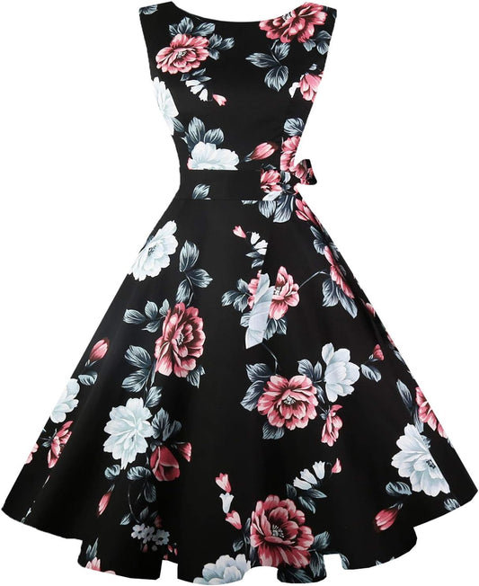 Hanpceirs Women's Boatneck Sleeveless Swing Vintage 1950s Cocktail Dress New