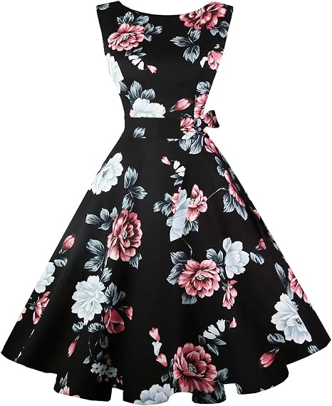 Hanpceirs Women's Boatneck Sleeveless Swing Vintage 1950s Cocktail Dress New
