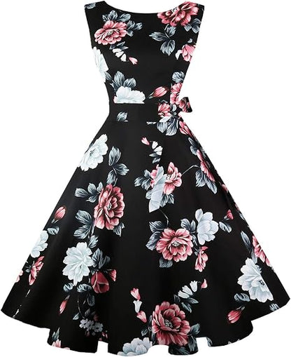 Hanpceirs Women's Boatneck Sleeveless Swing Vintage 1950s Cocktail Dress New
