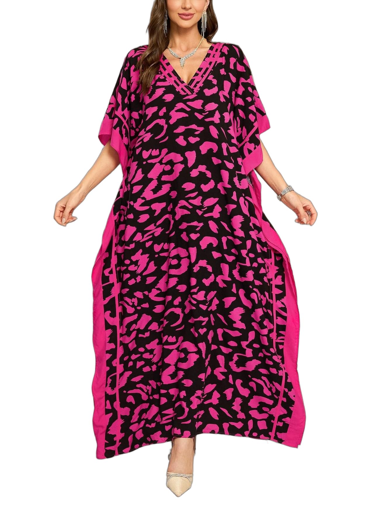 KECVOT Kaftan Dresses for Women V-Neck Print Swimsuit Cover Up Plus Size Beach Caftan Lounge Dress