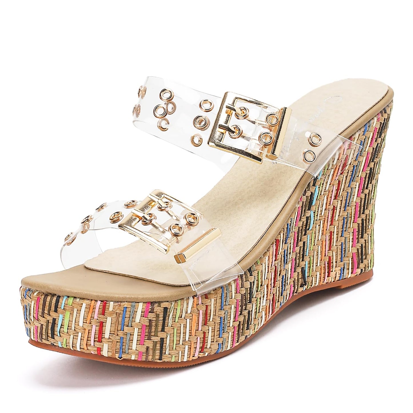 getmorebeauty Women's Wedge Sandals With Pearls Across The Top Platform Sandals High Heels